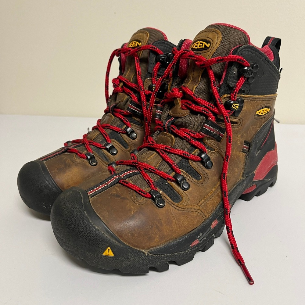 Keen Pittsburgh 6" Mens 8.5D Brown Black Red Waterproof Steel Toe Work Boots